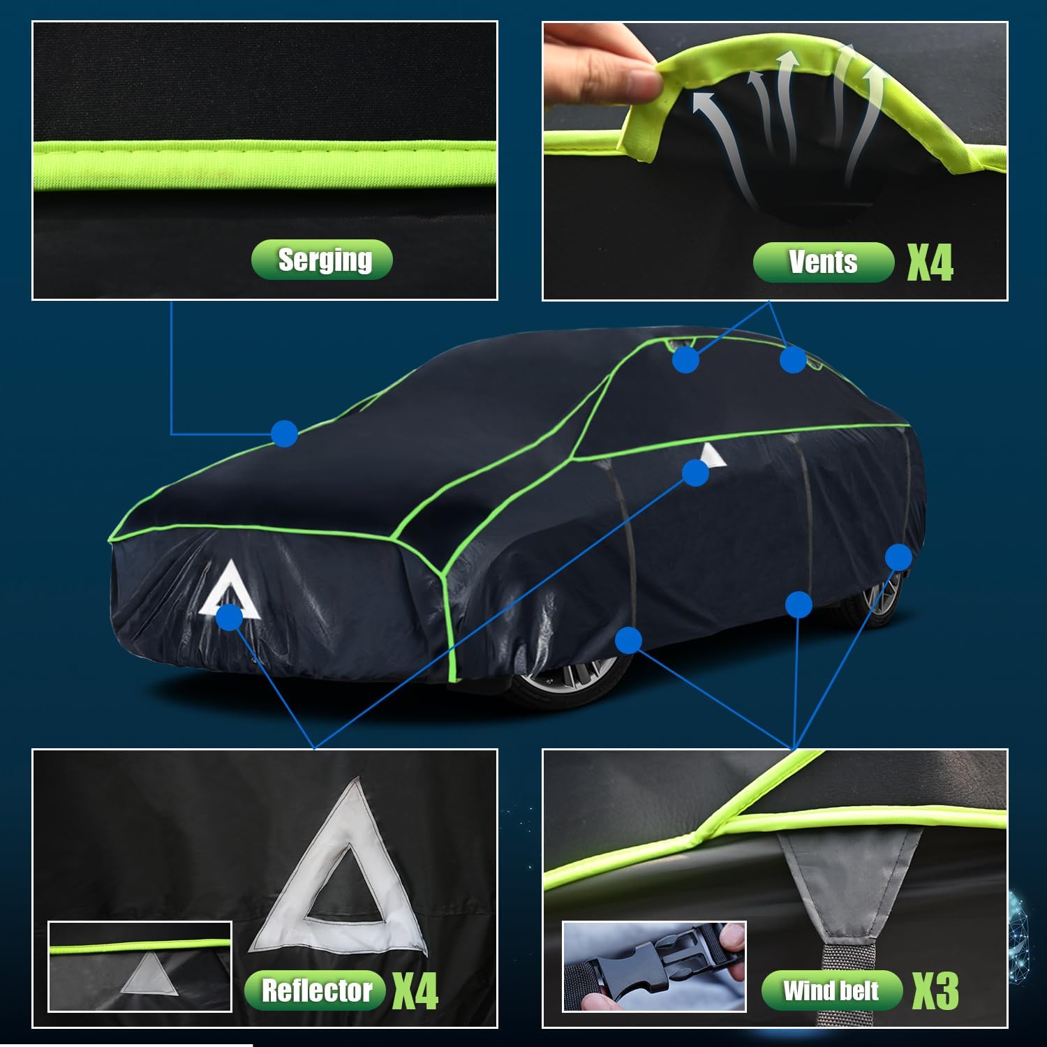 Hail Protector Car Cover, Anti Hail Thickened Multi-Layered EVA Car Cover Waterproof All Weather Protection with Car Sun Visor,Outdoor Hail Protection Cover, Fit Sedan/Coupe-Length 186-193 Inch.