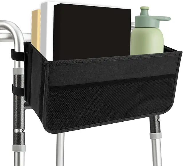 Waterproof Walker Basket with Cup Holder - Hands-Free Mobility Aid Storage