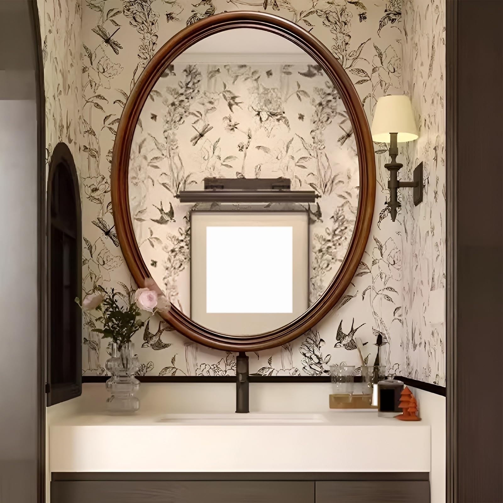 Specchio Da Parete Con Cornice In Legno, Specchio Ovale Per Il Trucco, 50*70cm Specchio Cosmetico Ad Impermeabile E Antiossidante, Per Soggiorno, Ingresso E Camera Da Letto, Marrone(60*90cm(23.62*35.4