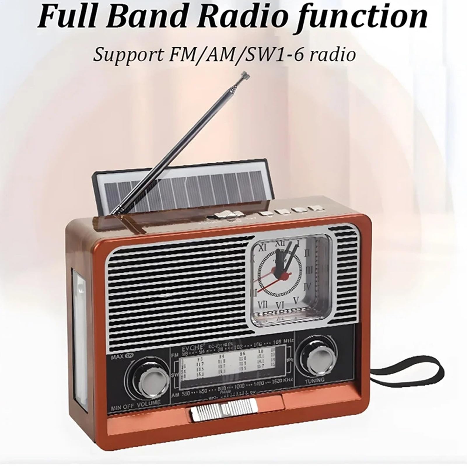 Radio solare - Radio vintage con lampada tascabile, lunga durata per campeggio, esterno, casa, festa, auto e camera da letto