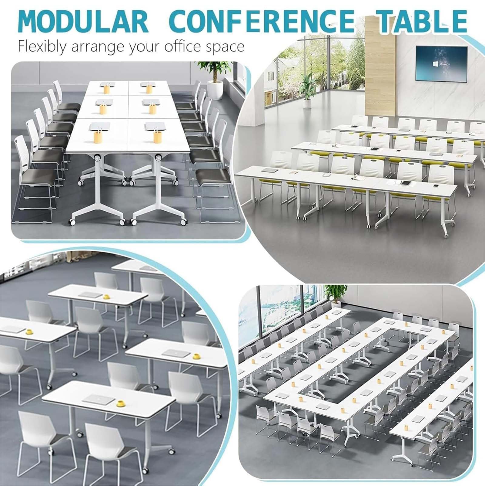 Klappbarer Konferenztisch, moderner mobiler Besprechungstisch mit geräuschlosen Rollen, für Büro, Empfang, Klassenzimmer und Schulung, Zwei Stück, 120 x 60 x 75 cm