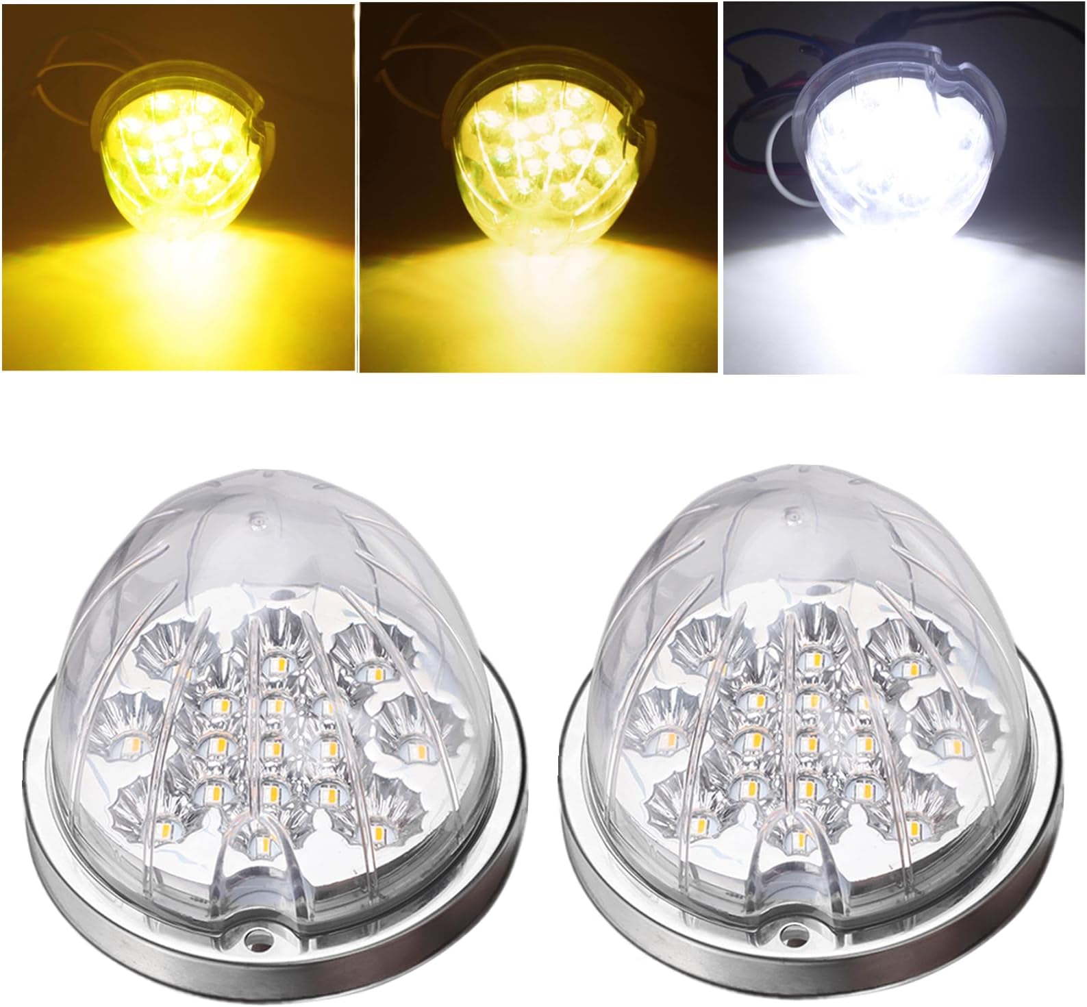 Dreamdragon 2PCS 17 LED KEF16 Dual Revolution Amber Red Turn Signal & Marker To Green Auxiliary Watermelon Lights Chrome Pedestal Fender Lights Clear Lens - View #14