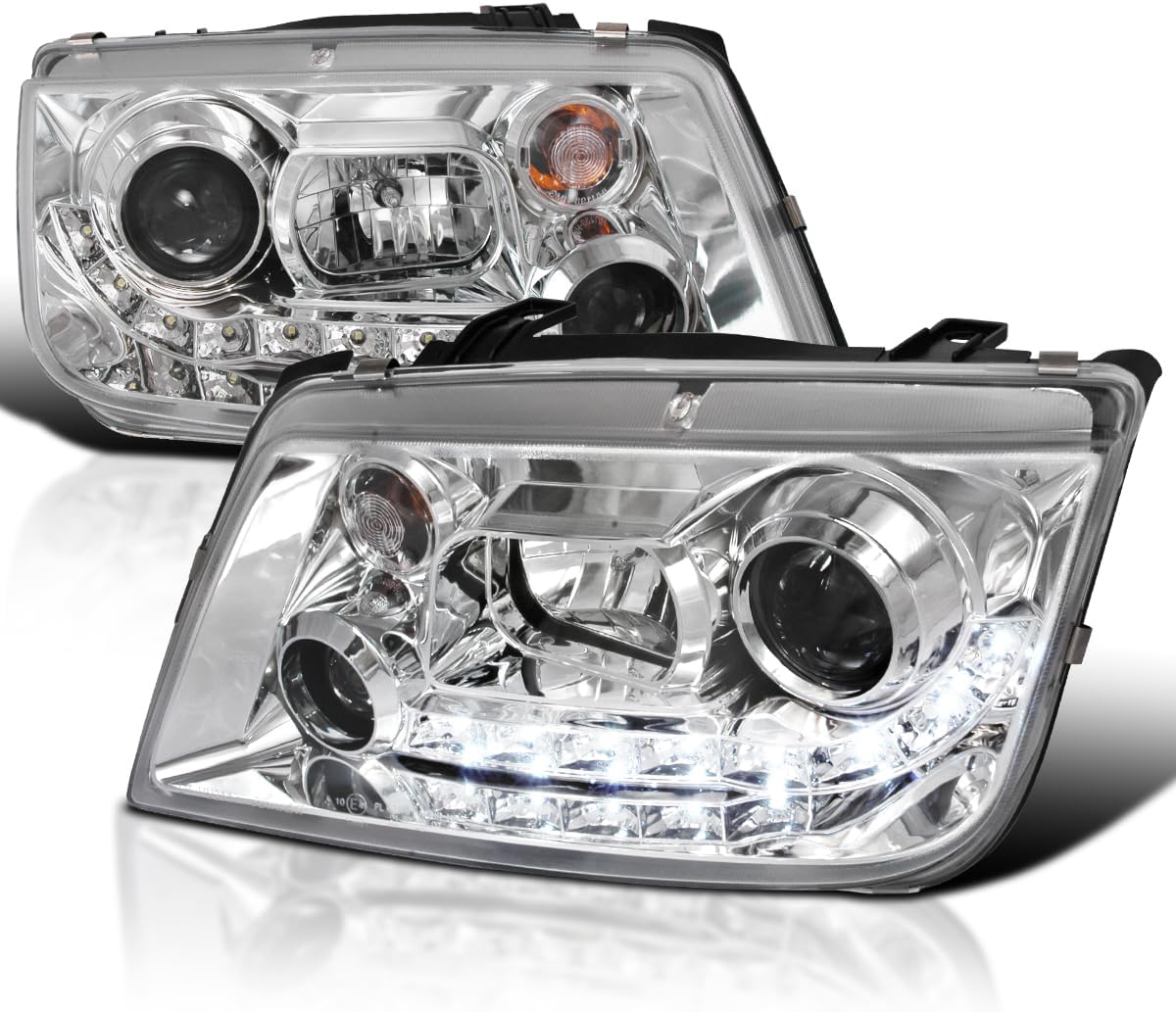 SPEC-D TUNING LED Chrome Housing Clear Lens Projector Headlights Compatible with 1999-2004 VW Jetta/Bora Mk4, Left + Right Pair Headlamps Assembly