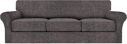 URBANLIFE Funda elástica para sofá, 4 piezas, lavable a máquina, para sofá de 3 cojines, súper elástico, antideslizante, protector de muebles de