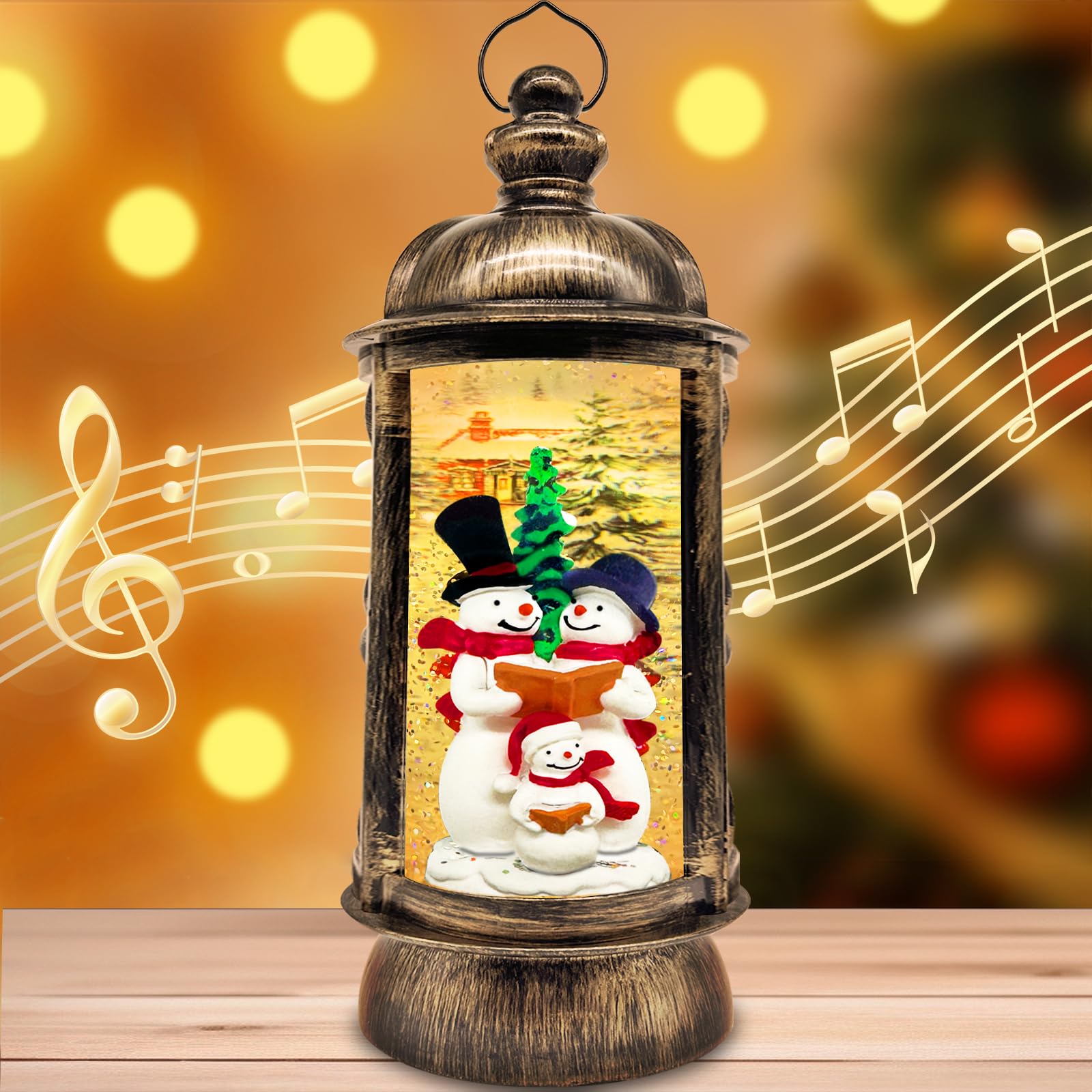 TURNMEON12.5 Inch Lighted Christmas Musical Snow Globe Decorations Xmas Snowman Water Lantern with 8 Song Timer USB/Battery Operated Swirling Glittering Globes Christmas Decoration Indoor Home Decor