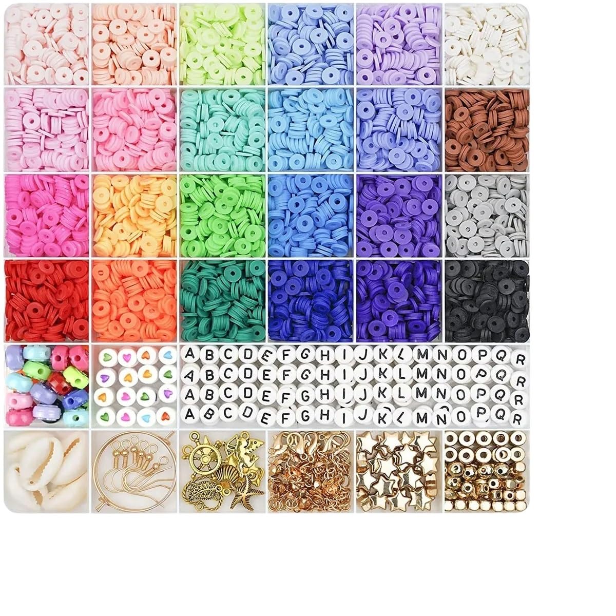 Perlen FüR ArmbäNder 6000 Stück flache, runde Tonperlen in 24 Farben, 6 mm, mit Anhänger-Charms-Set und elastischen Schnüren for die Schmuckherstellung