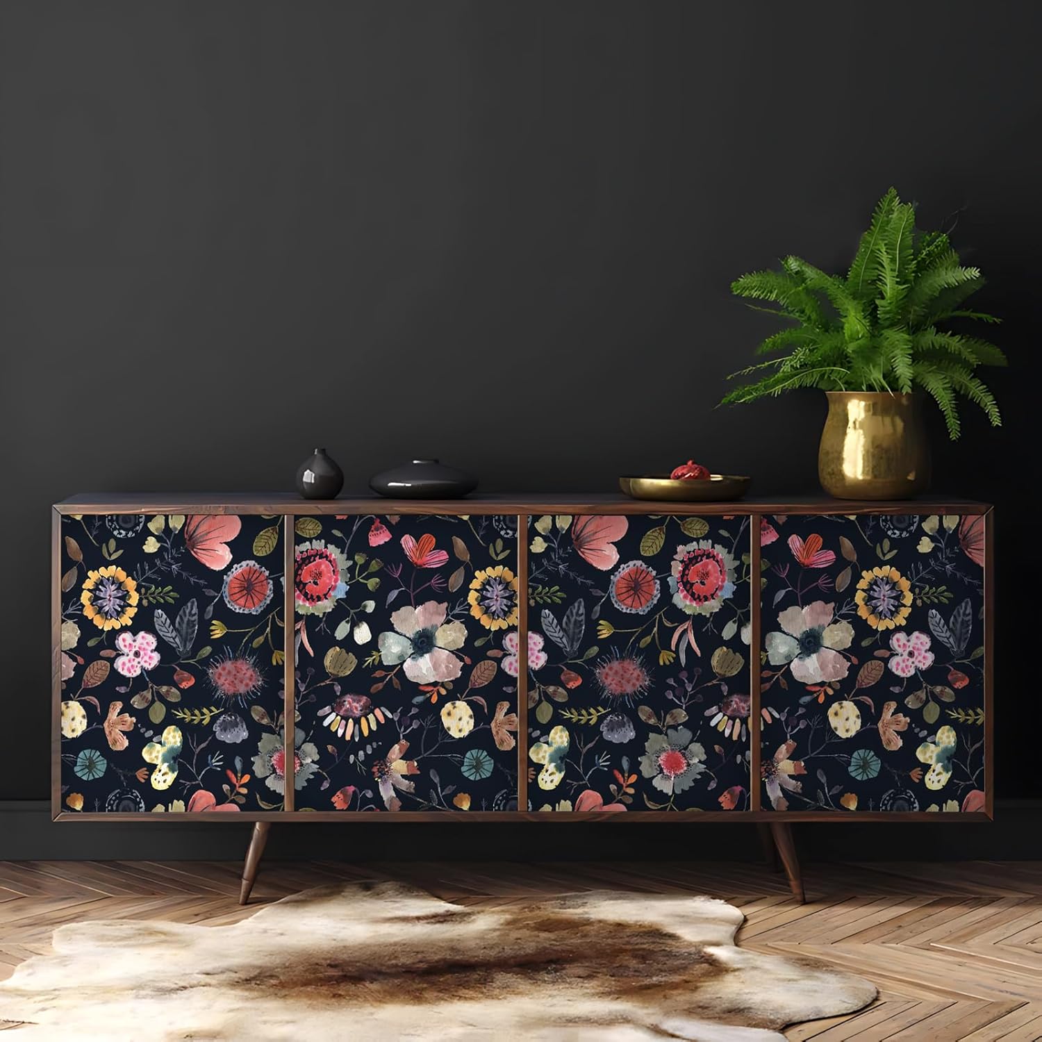 Wallpaper Peel and Stick Floral Wall Paper Removable Waterproof Blue/Red/Yellow Contact Paper for Bedroom Cabinets Shelf Drawers Renter Friendly 17.3" x 236.3"