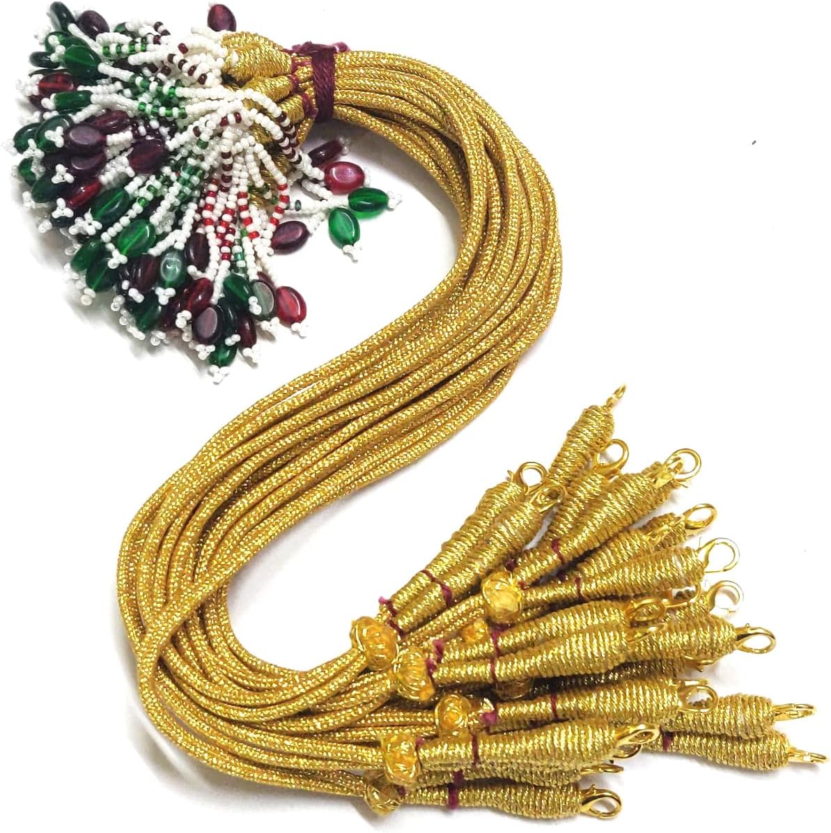 Gold Color 13 inch Zari Thread Braided Zari Silk Dori Necklace Dori with Hook and Pearl Glass Bead Tassel