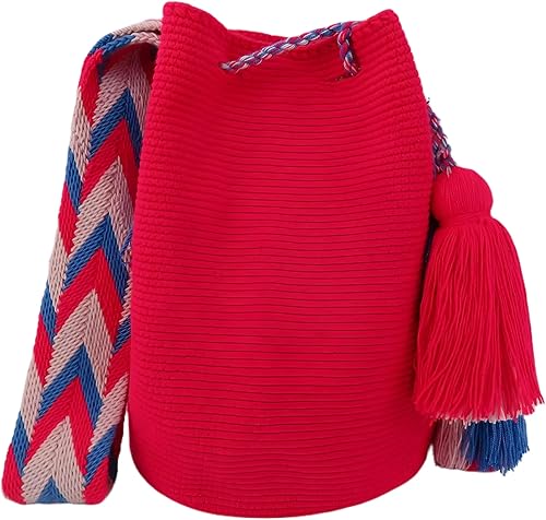 Miniatura 6 de WAYUU bags plain color Colombian handmade crossbody mochila colorful strap ship from Colombia (Fuscia)