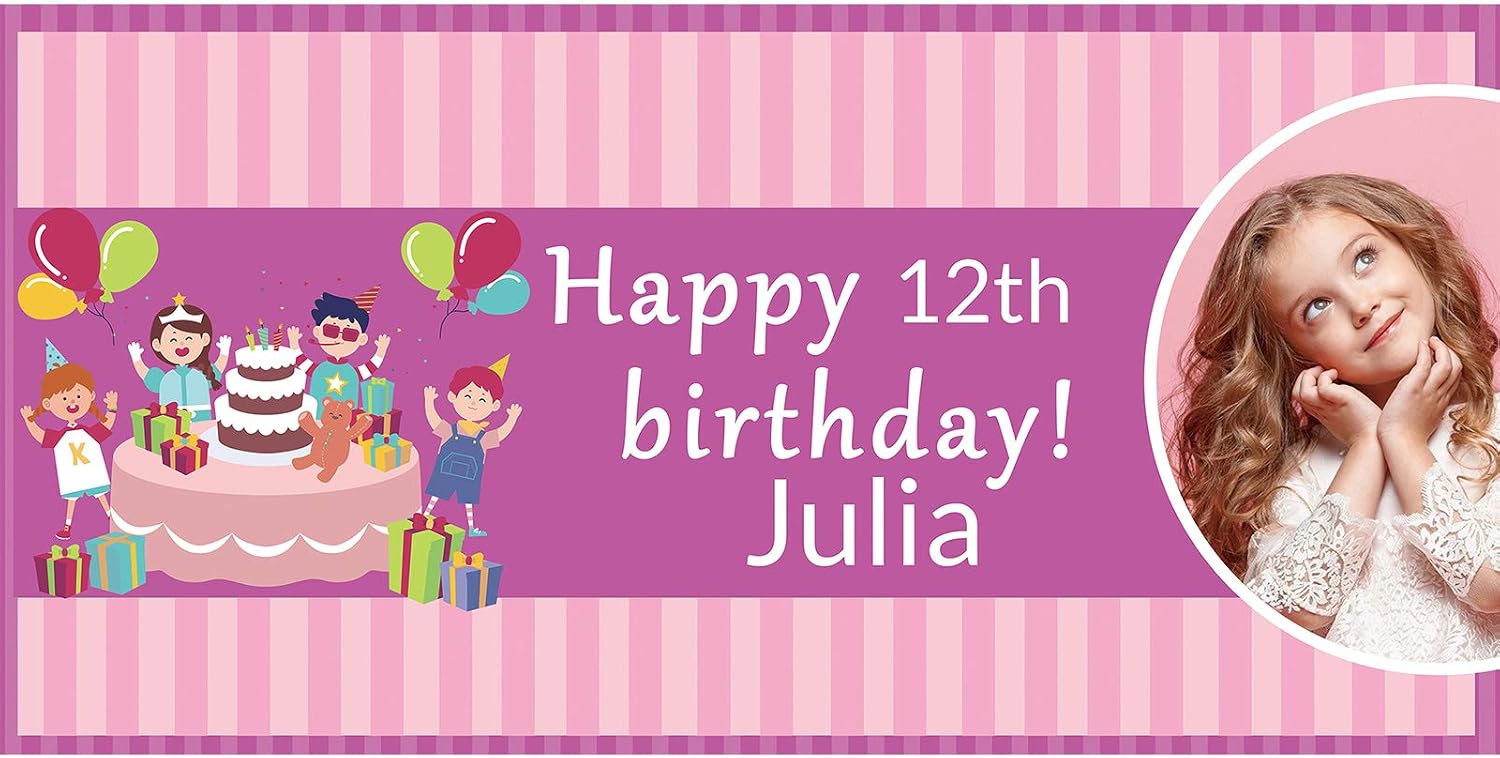 SENEW Happy Birthday Banner Personalized with Photo, Big Custom Banner for Birthday Party Backdrop Decoration, Congratulations Banner with Vivid Colors And Various Patterns 6ft x 3ft