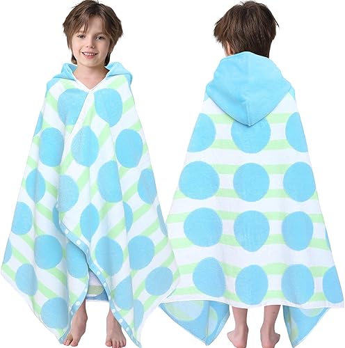 Miniatura 43 de VOOVA & MOVAS Poncho toallas para niños (4-8 años), de secado rápido, ligeras, absorbentes, de algodón, con capucha, bata para piscina, natación