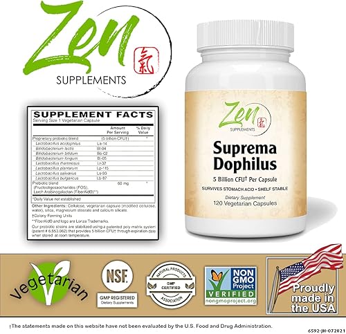 Miniatura 2 de Zen Supplements - Suprema-Dophilus - Probiótico de 5 mil millones de UFC - 8 cepas - Estable en almacenamiento y resistente a los ácidos - Apoya la