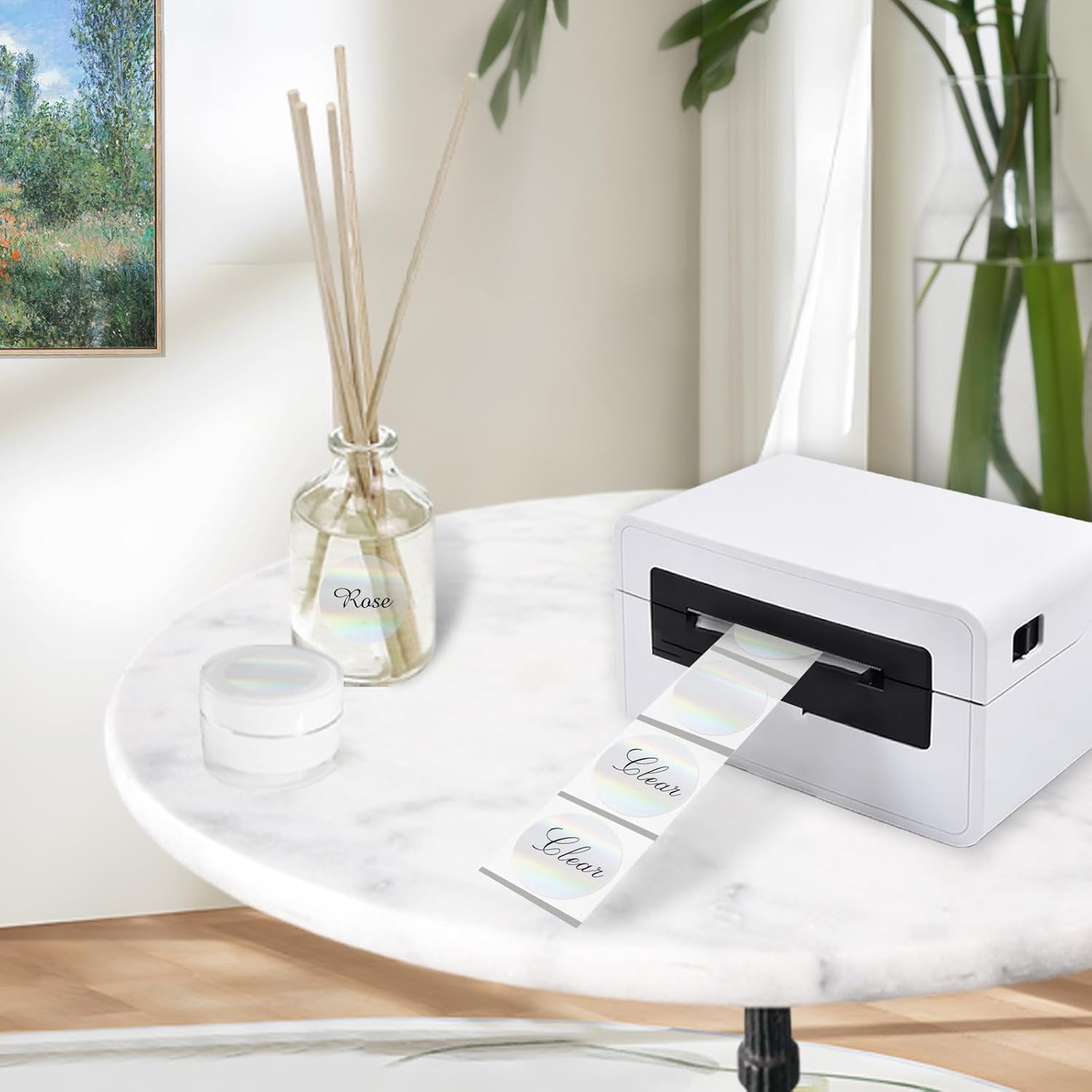 1.5" Round Transparent Thermal Label Stickers, Holographic Clear Direct Thermal Labels-Perforation Line Design& Waterproof- 300 Sheets - Image 3