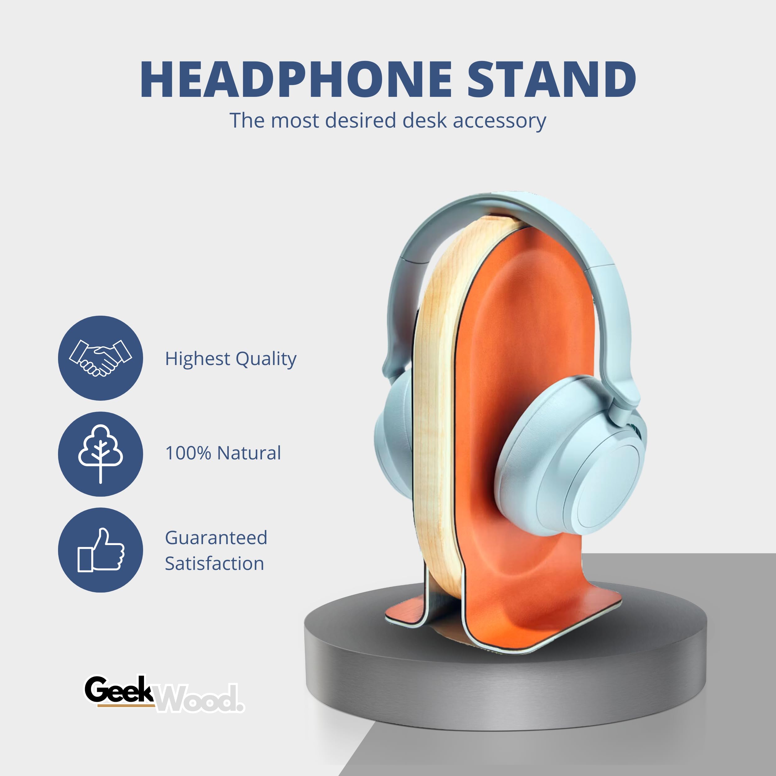 ヘッドホン GROVEMADE Wood Headphone Stand Maple Wooden Headphone Stand - Wood & Leather | Grovemade®