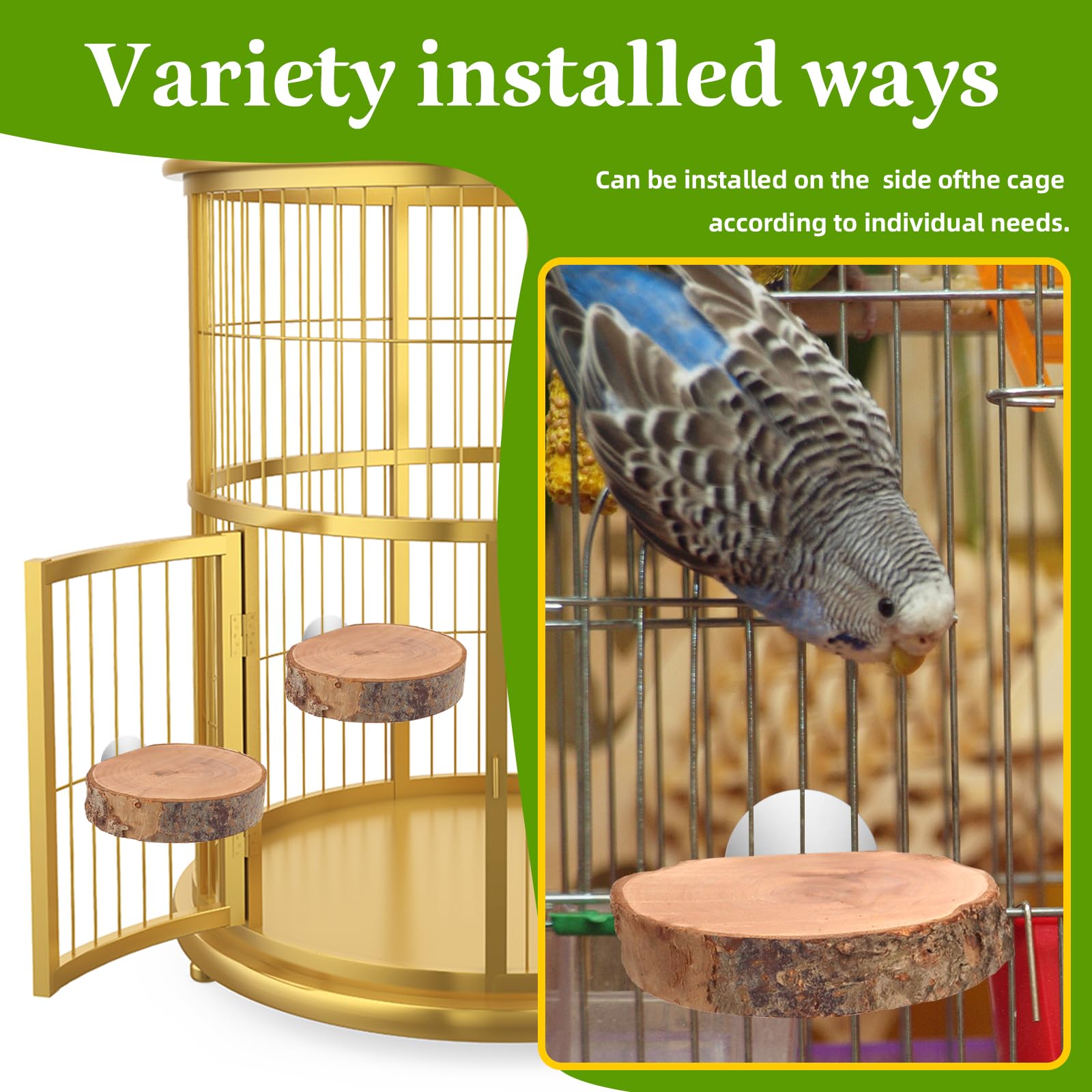4PCS Natural Wood Round Bird Perch Platform for Cage - Parrot Perch Stand for Conures, Cockatiels, Budgies, Lovebirds, Parrotlets, Small Bird Cage Accessories - image 6