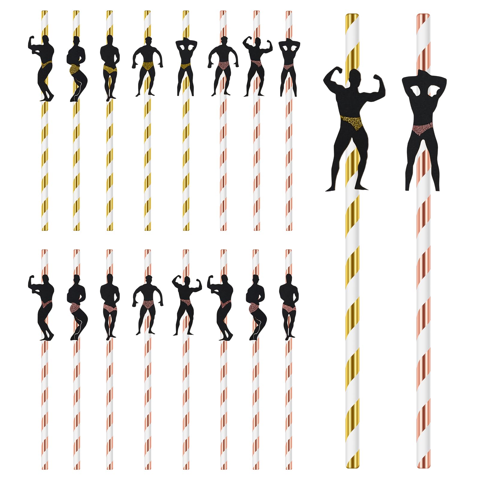 Fowecelt 18pcs Hen Do Paper Straws Rose Gold Bachelorette Cocktail Straws with Male Stripper and Dancing Men Designs for Girls Night Out Party Accessories