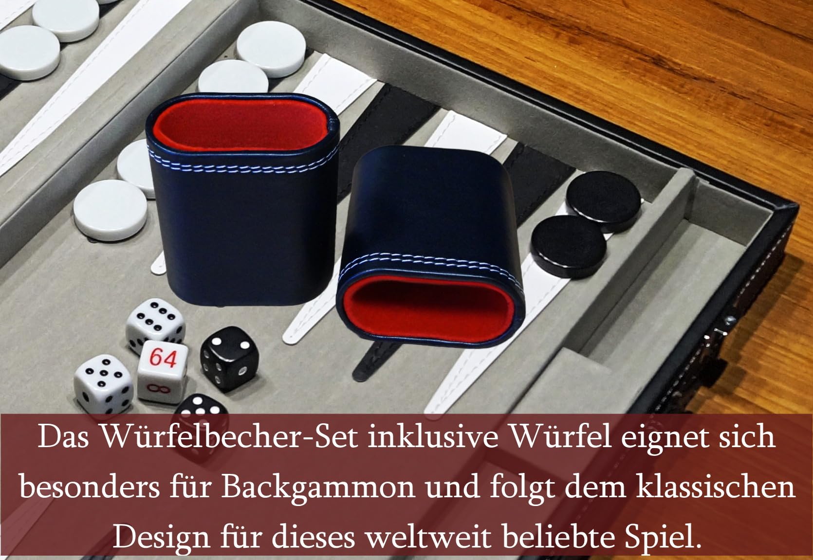 P-16442 Lot de 5 gobelets cubiques en cuir synthétique Noir/rouge – Gobelet cube élégant avec housse intérieure en feutre et 5 dés de précision de qualité supérieure avec cube double