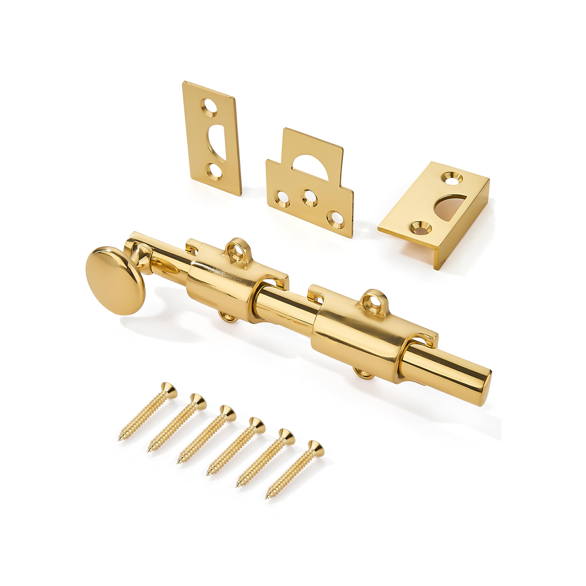 Khtumeware 8 Inches 2-Pack Polished Brass Dutch Door Slide Latches & Bolts, Decorative Solid Brass Surface Bolts for Windows and Doors