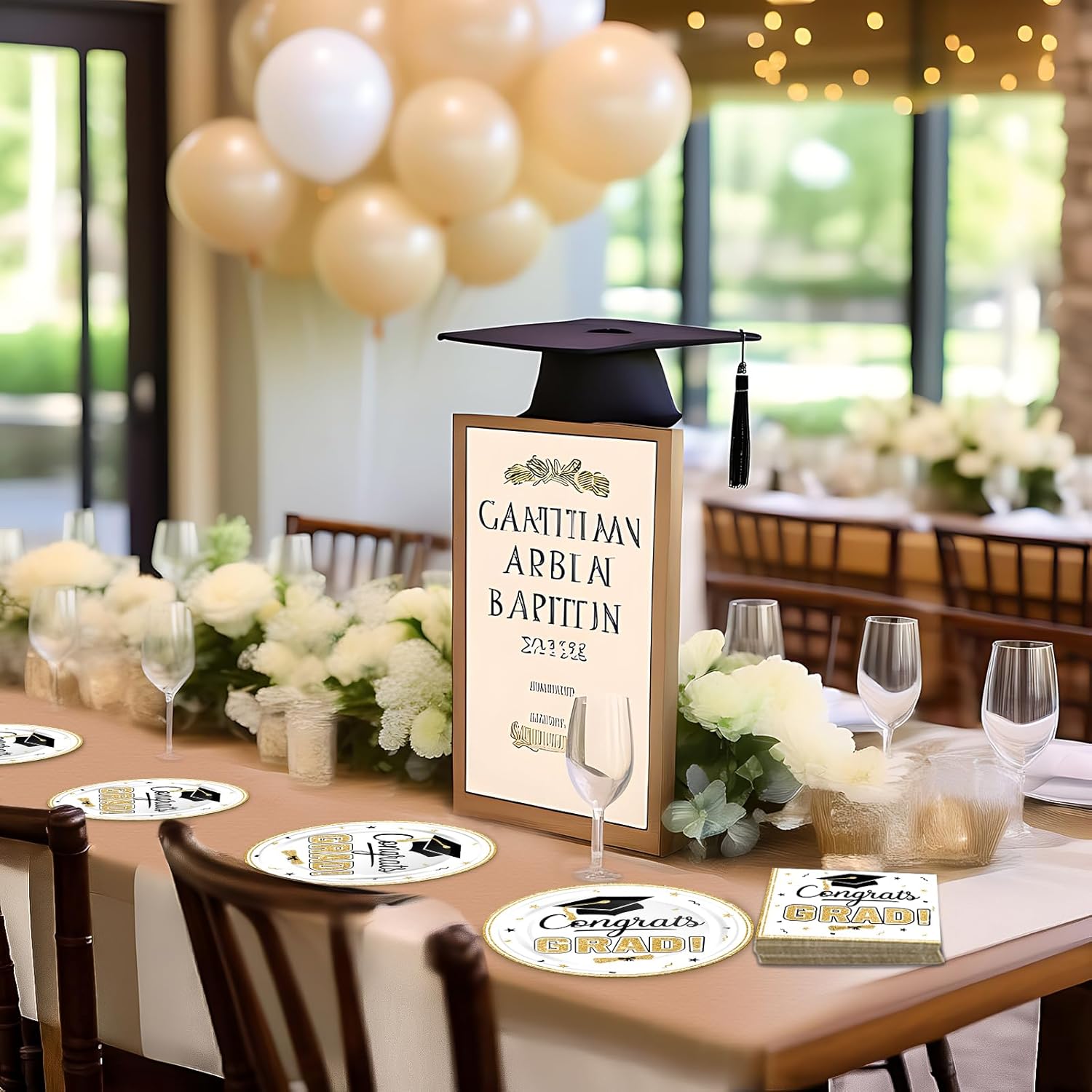 320Pcs Graduation Table Decorations Party Supplies - White Gold Graduation Plates and Napkins Class of 2026 Disposable Dinnerware Set for College High School Congrats Grad Party Favors, Serve 80