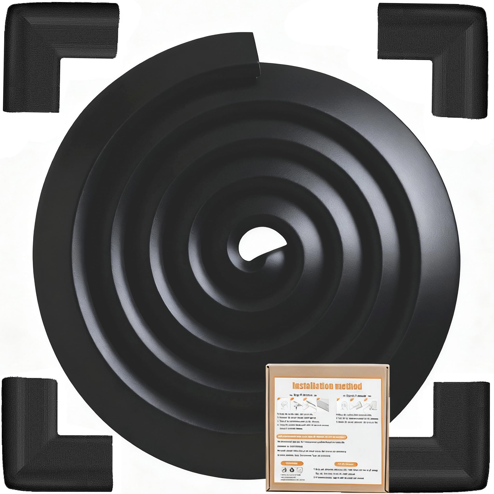 Safety Baby Edge Corner Guards Protector Set, Baby Proofing 3M/10ft Edges Protector + 4 Corner Guards for Kids Foam, Furniture and Tables Child Bumpers, Pre-Taped for Direct Use Black
