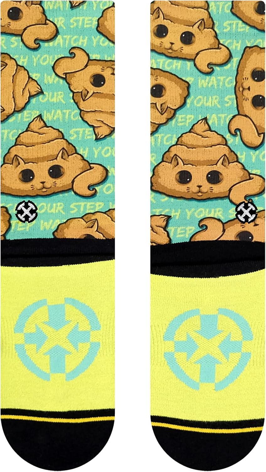 MERGE4 Chump Magic Poo Cat Crew Socks for Men and Women Fun Silly Cat Socks with Compression and Elastic Arch Support