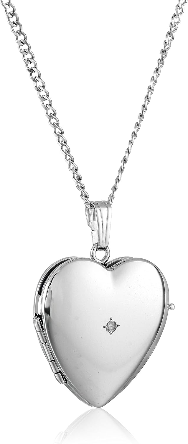 Amazon Essentials Sterling Silver 0.02 cttw Diamond-Accented Four-Picture Heart Locket Necklace with Hidden Hinge, 18"