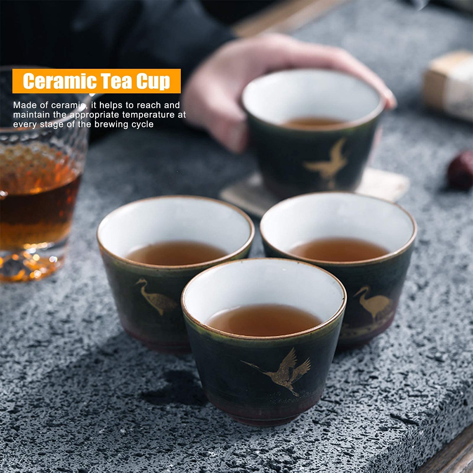 Tissting 4 Piezas Tazas de Té de Cerámica, Set de Kungfu Drinkware, Tazas de Caja de Regalo, Ideal para Sake, Regalos de Té, Accesorios de Cerámica de Alta Calidad(#2)