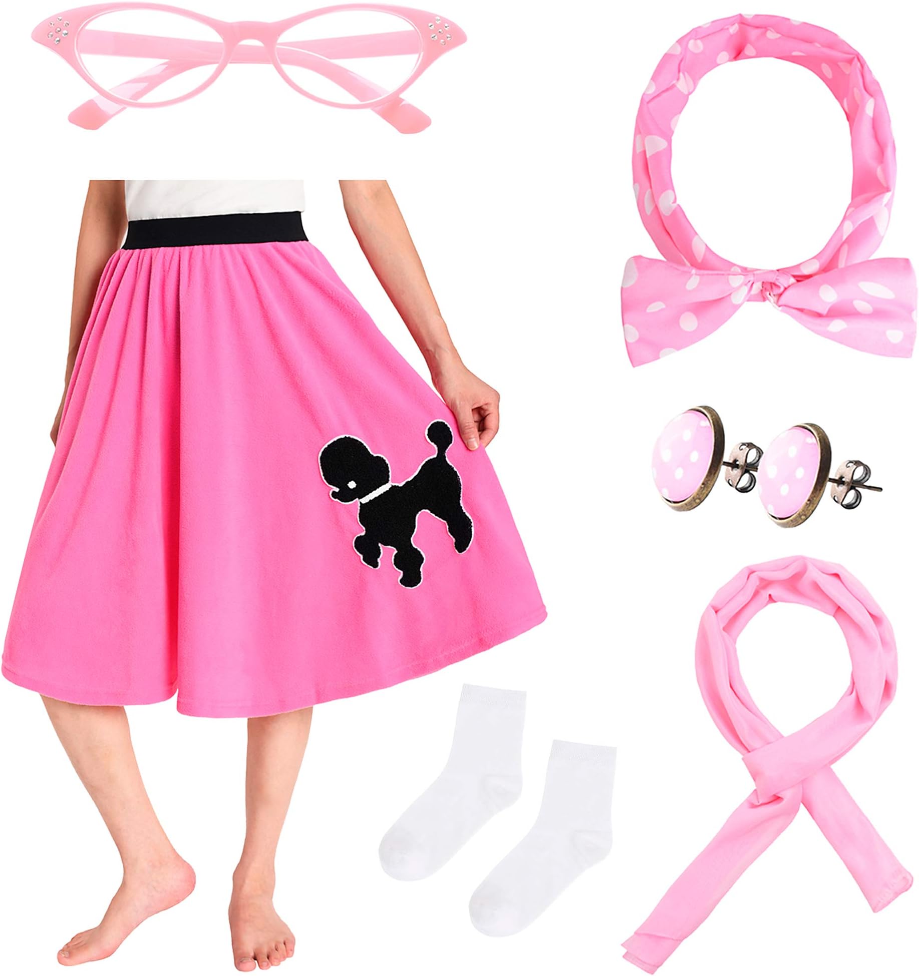 JustinCostume Women's 50's Outfit Poodle Skirt Costume Kit L/XL Pink