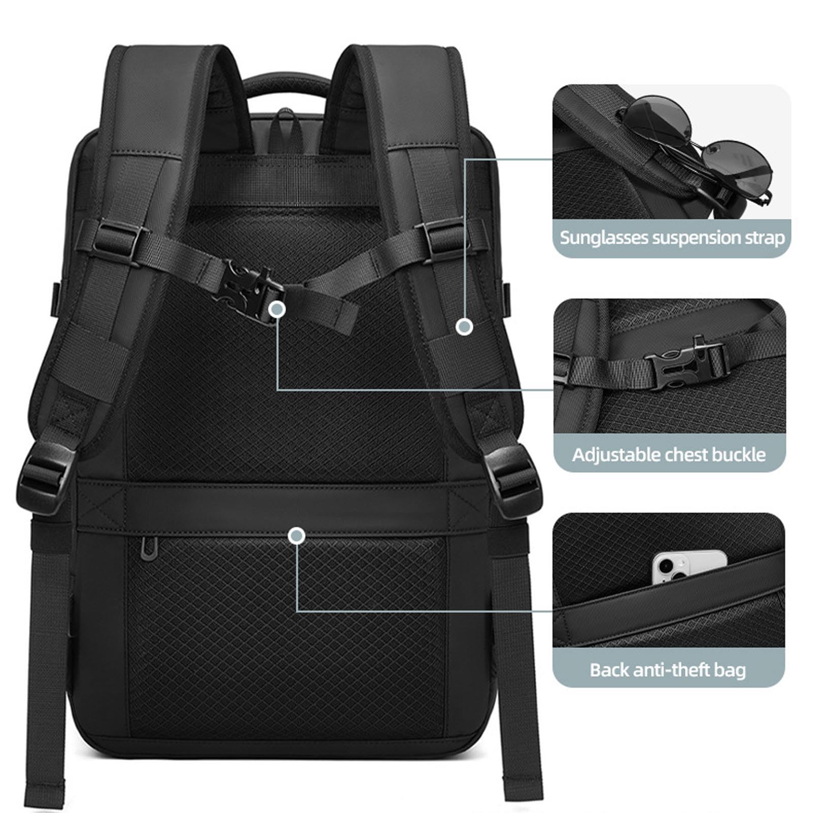 Jectse Sac à Dos de Compression de Voyage, Sacs à Dos de 18 Pouces Extensibles pour Ordinateur Portable, avec un Verrouillage Anti-vol Transporte un Sac à Dos, un Sac de Voyage