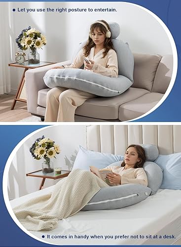 Miniatura 7 de INSEN Almohada de lectura, almohada de respaldo para sentarse en la cama para leer, cuidar y relajarse, almohada de lectura para adultos, madres y