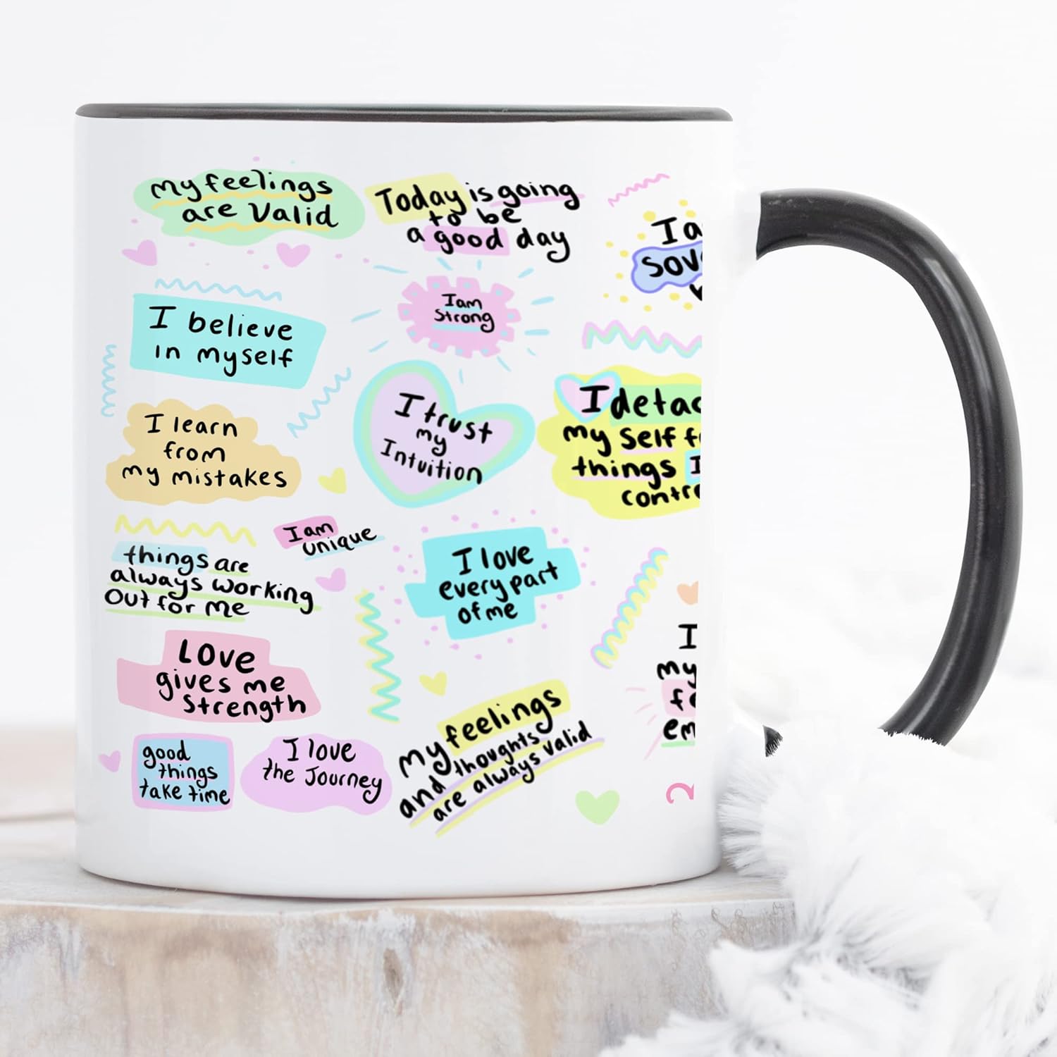 YouNique Designs Self Care Mug With Positive Affirmations For Women- Portable Coffee Mug 11 Oz, Anxiety Relief Items For Women, Mental Health Gifts, Inspirational Gifts, Mindfulness (Black Handle) - Image 4