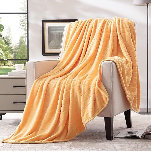 Bertte - Lujosa manta afelpada supersuave, ligera y acogedora, de 330GSM con decorativo patrón de rayas, para cama o sofá, 50 x 60 pulgadas, color