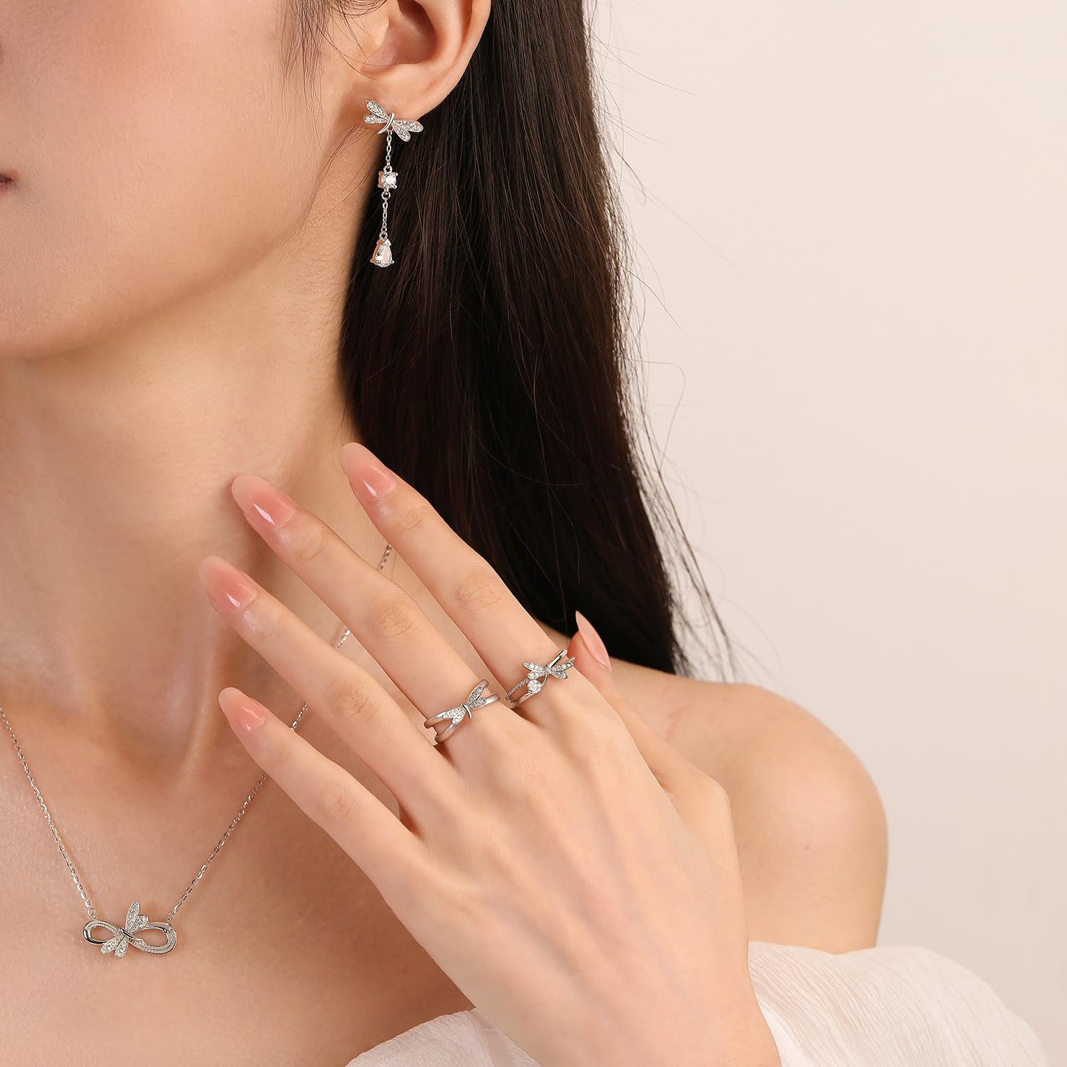 Meissa Bague Femme Argent 925 Libellule Dorée avec Zirconia – Bague Ajustable Élégante Inspiration Nature – Cadeau Original pour Anniversaire, Noël, Saint-Valentin
