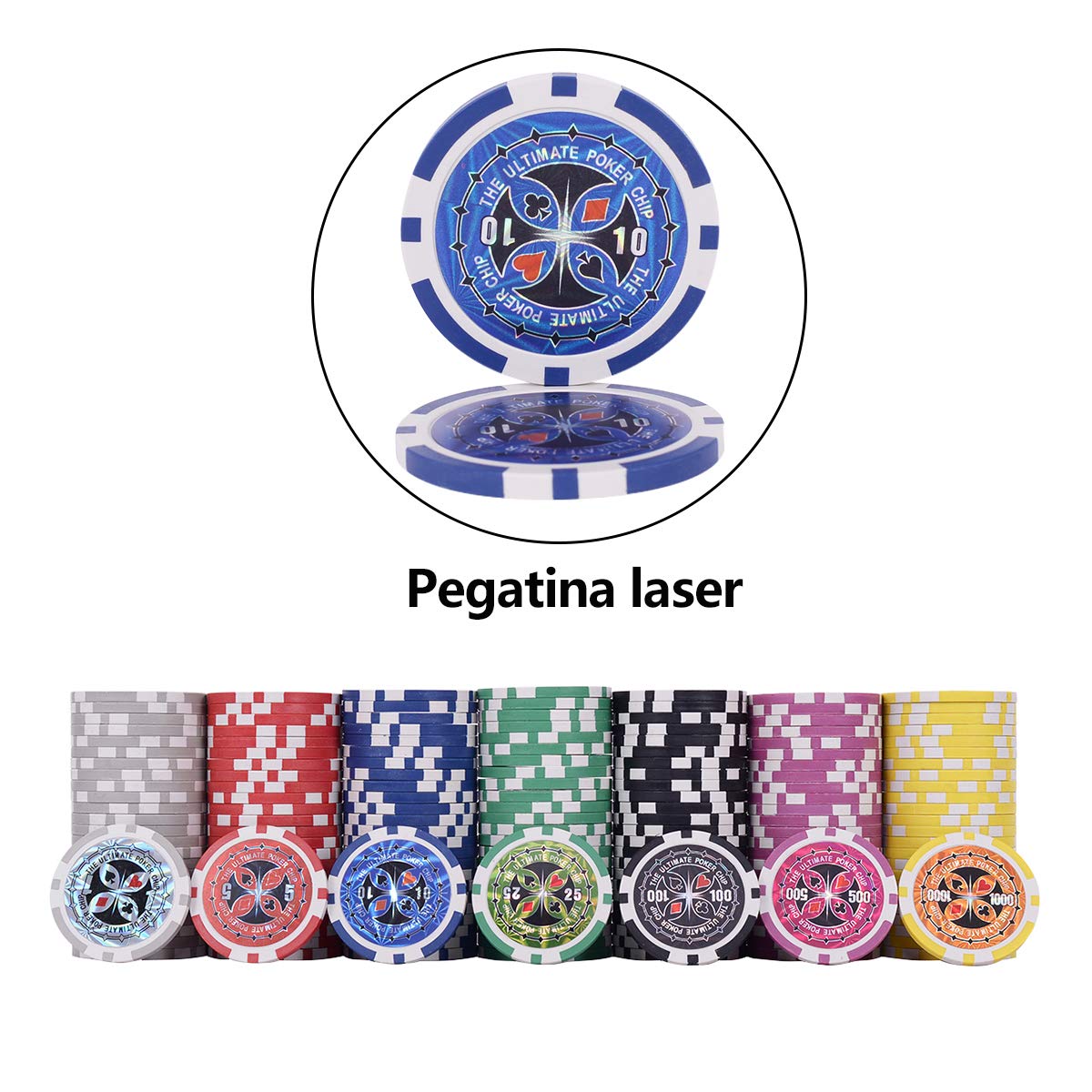 COSTWAY 300 Piezas Fichas de Póker Set de 7 Colores Laser-Chips con Caja de Aluminio (Negro)