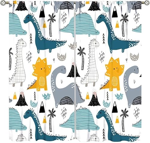 Miniatura 9 de Cortinas opacas para niños, cada panel de 21 x 45 pulgadas de largo, diseño de plantas de dibujos animados, animales salvajes, elefantes, tigre,