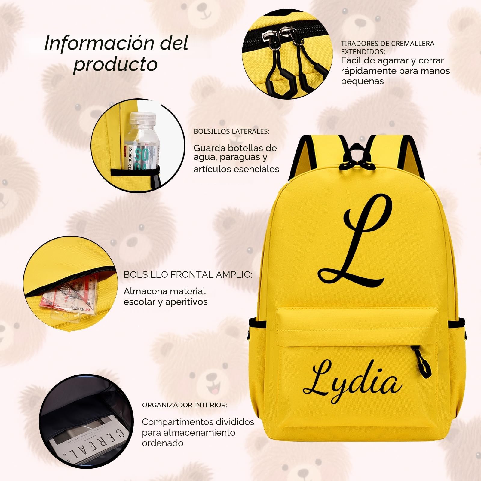 Mochila infantil personalizada impermeable para niños con nombre y diseño, guardería escuela primaria adolescentes S/M/L