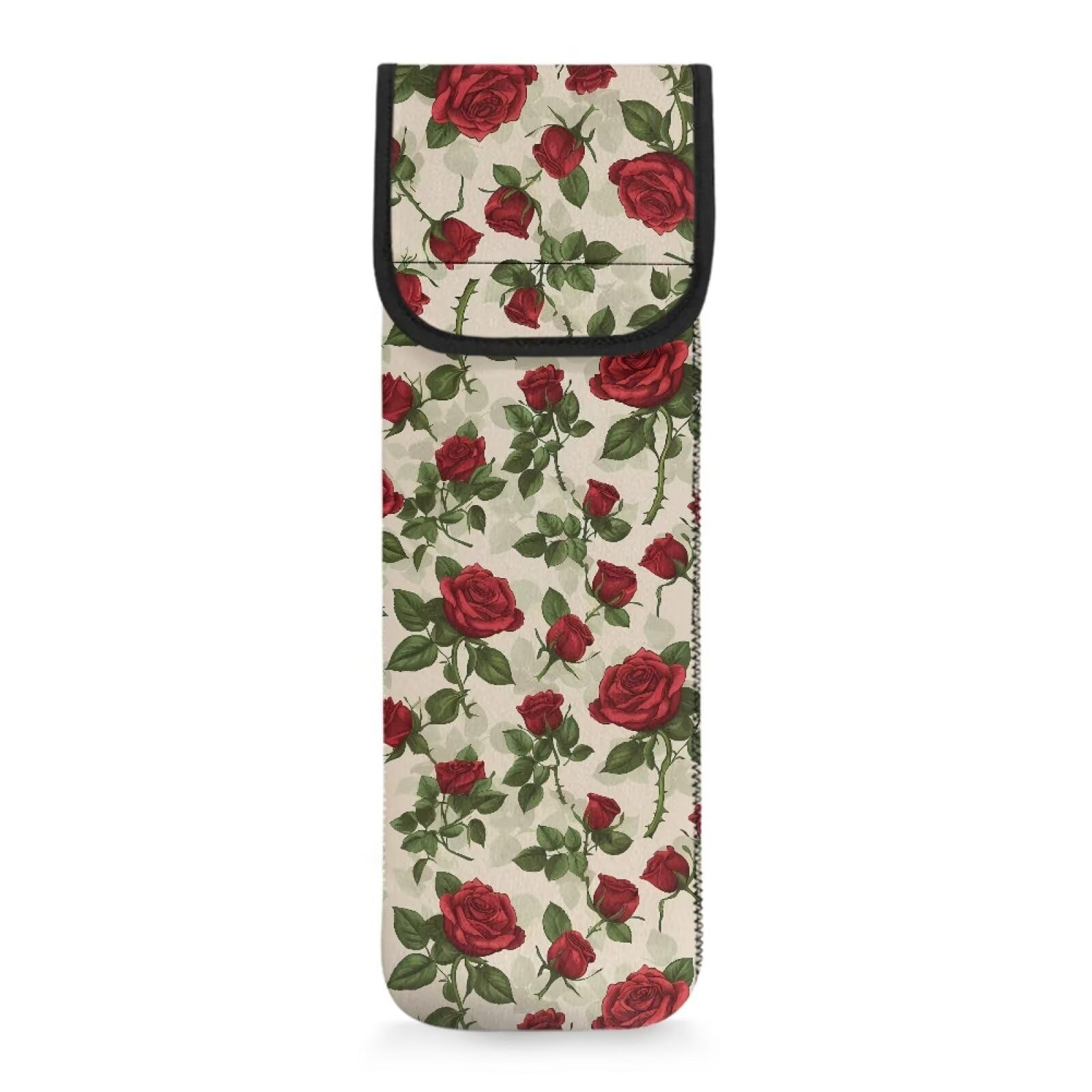 Wiryuouvt Red Roses Curling Iron Storage Bag Green Leaf Curling Iron Covers for Travel Curling Iron Bag Heat Resistant Travel Heat Resistant Holder for Curling Iron Straightener Holder Bag