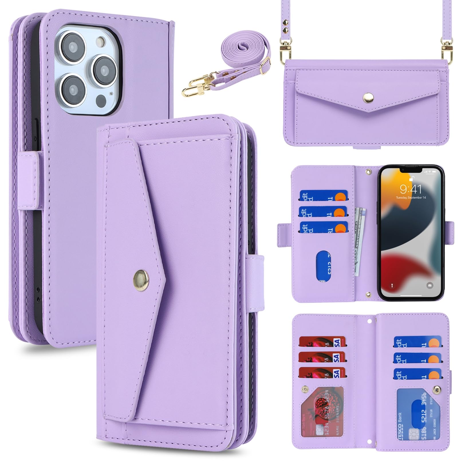 Ornarto For Detachable Wallet Case For IPhone 17 Pro With MagSafe, Case With Card Holder Wrist Strap Wine Red - View #4