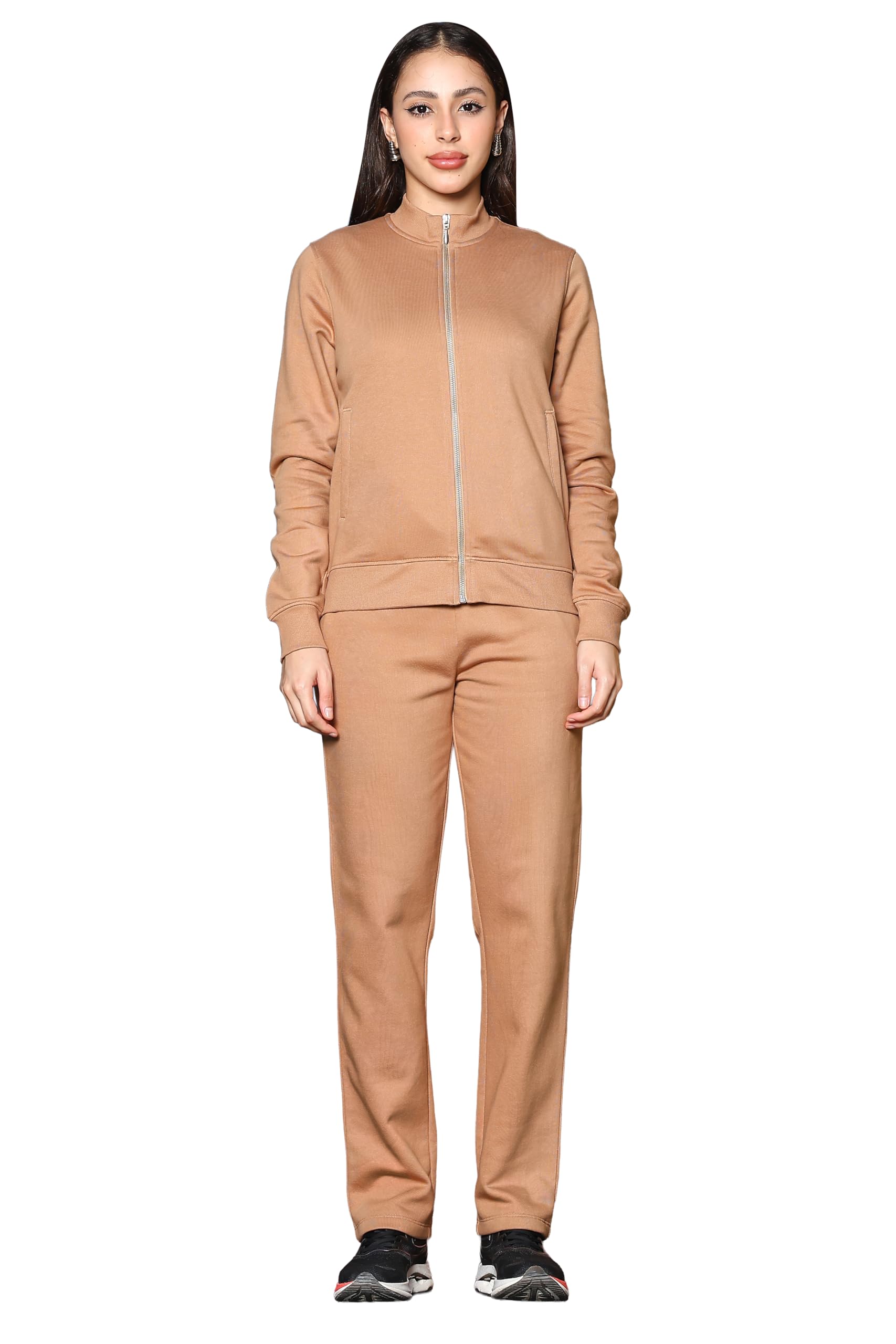 one sky Women's Front Open Tracksuit | Cotton Blend Solid Co-ord Set | Zipper Jacket & Slip-On Pants with 4 Pockets-picture-38