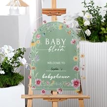 Yousoontic 24" x 18" Acrylic Baby Shower Welcome Sign Baby in Bloom Wildflowers Welcome Sign Large Wildflowers Display Stand Decoration for Garden Ceremony Lawn Outdoor Indoor Not Include a Stand
