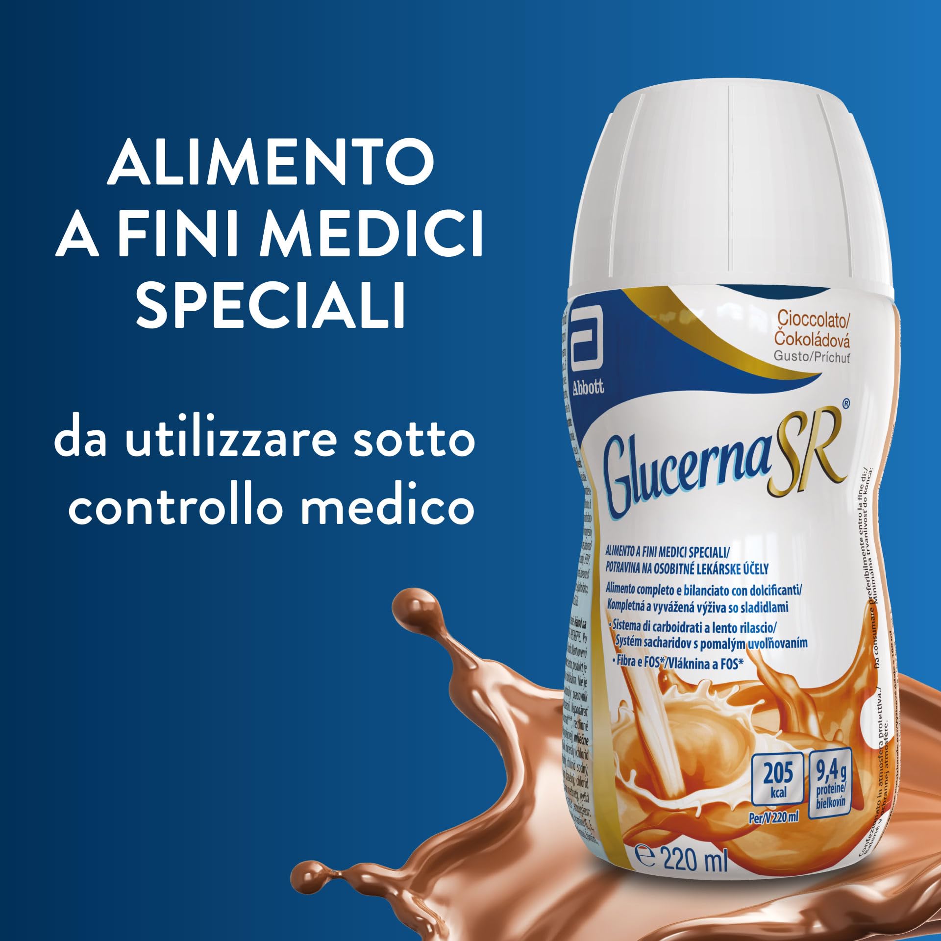 Glucerna SR | Alimento a Fini Medici Speciali Per Diabetici | Confezione 6X220ml | Gusto Cioccolato