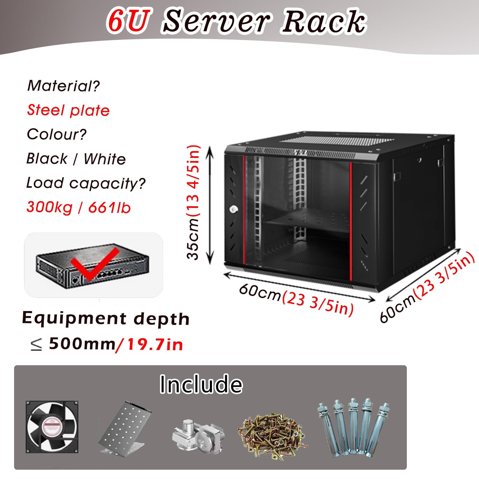 Server Rack Cabinet con serratura per apparecchiature di rete IT, sistemi A/V e uso residenziale/commerciale