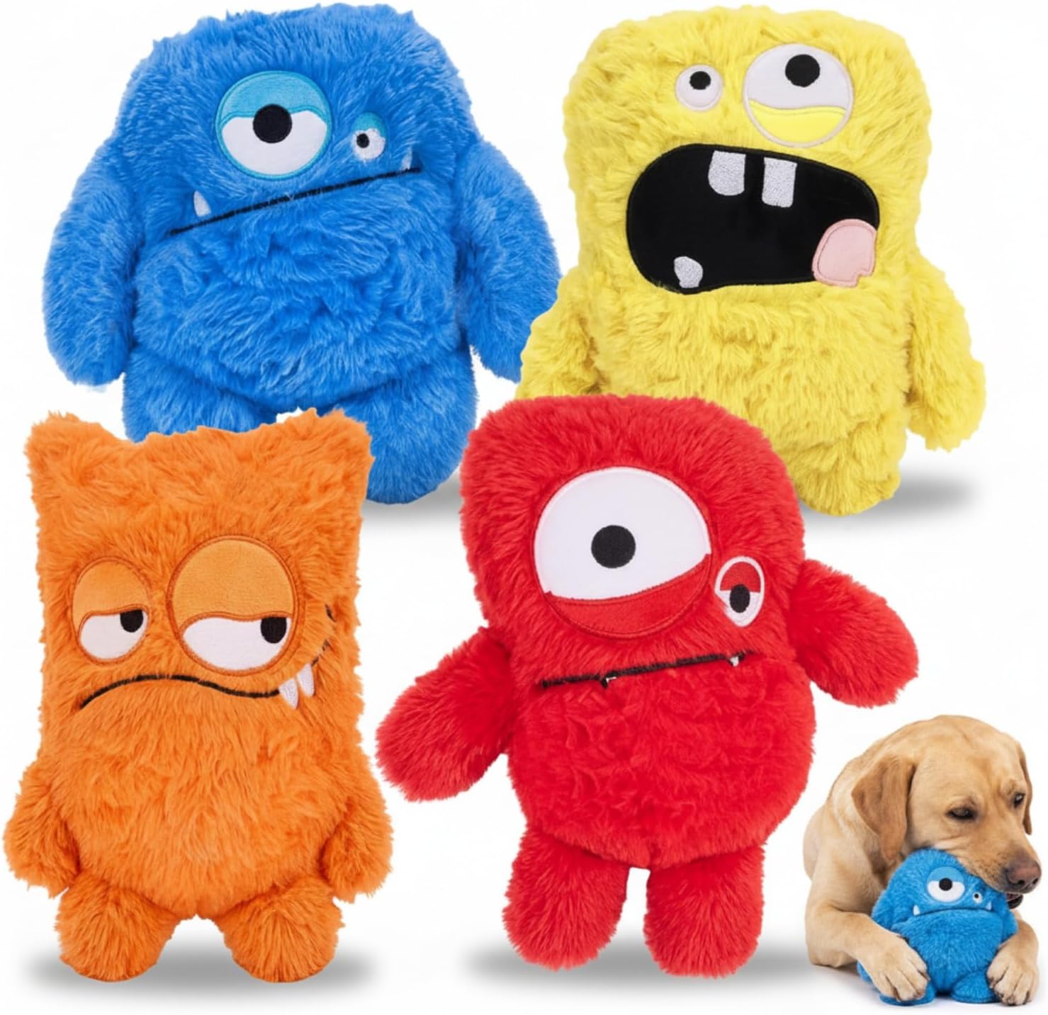 Junkin 4 Pack Dog Squeaky Toys, Plush Stuffed Dogs Toy for Small Medium Dogs, Durable Dog Toy for Aggressive Chewers Keep Them Busy Tug of War Chewing, Fetching, Anxiety Relief(Cute Style)