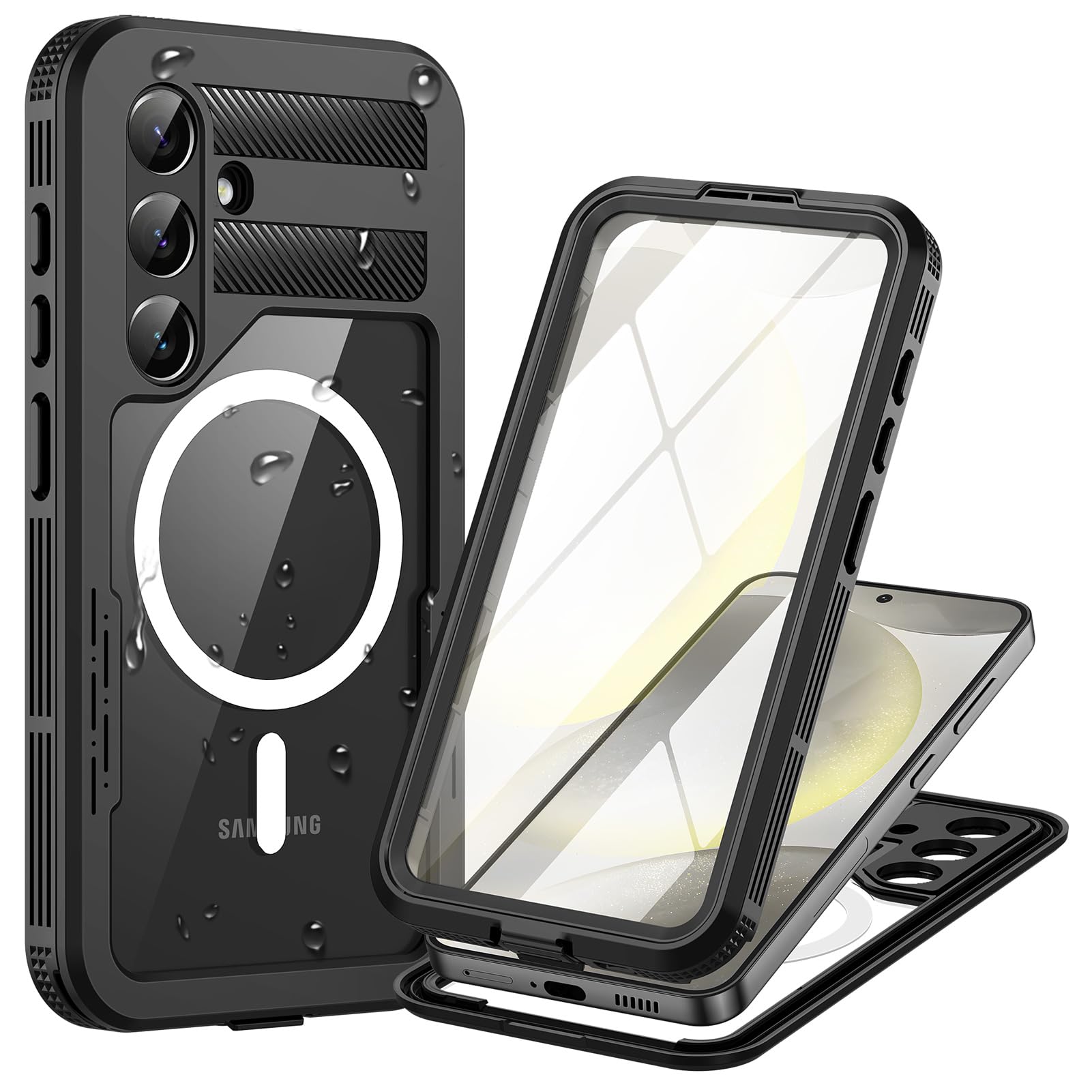 Focusor para Funda Samsung Galaxy S24 Plus Impermeable IP68, Magnética Carcasa 360 Grados Antigolpes Robusta Militar Completa Estanca Antipolvo Acuatica con Protector Pantalla Integrado, Negro