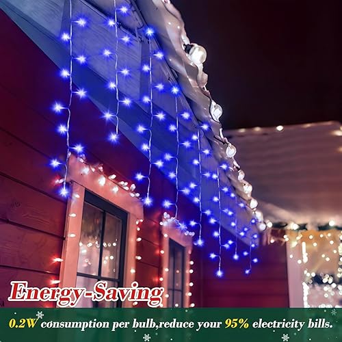 Miniatura 85 de Luces de Navidad de 132 pies para decoración al aire libre, 1280 LED 8 modos de luces de hadas con 240 gotas, temporizador impermeable con función