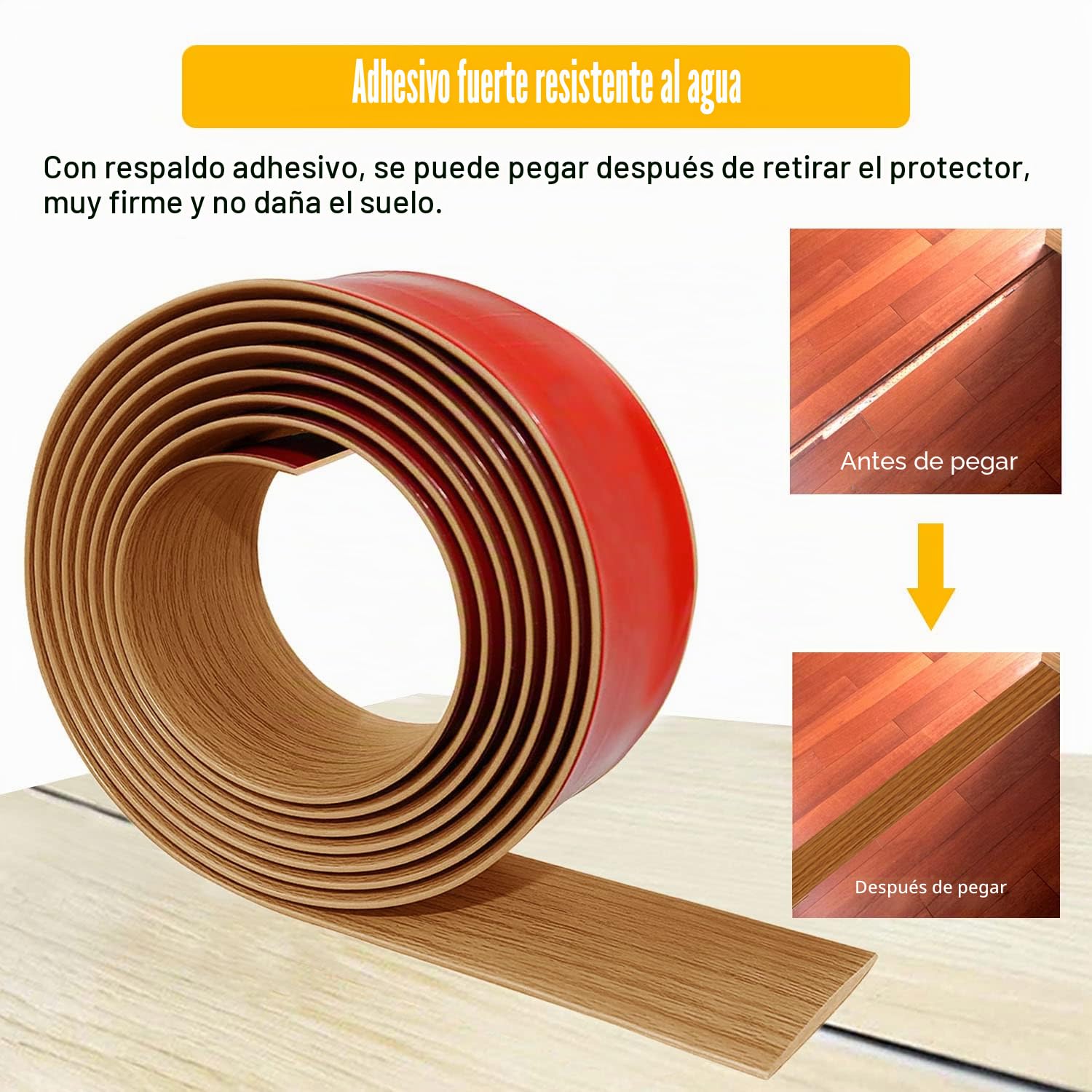 400 x 5cm Tira de Umbral de Autoadhesivo, Tira de Transición de Suelo de PVC, Listones de Madera Decorativos Autoadhesivos, Para Juntas Entre Suelo y Baldosa (Roble amarillo)