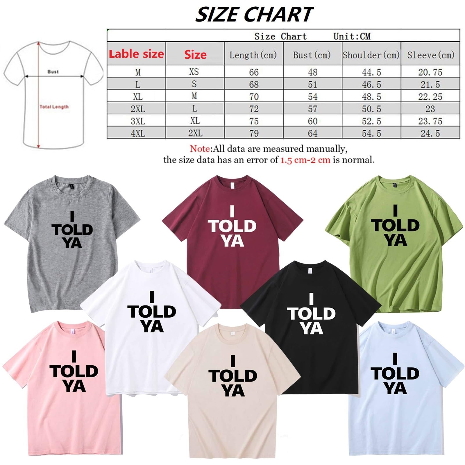 Generisch I Told Ya Shirt I Told Ya Tshirt I Told Ya T Shirt I Told ya Tennis t Shirt I Told Ya Tee I Told Ya T-Shirt Unisex (Gray,Medium)
