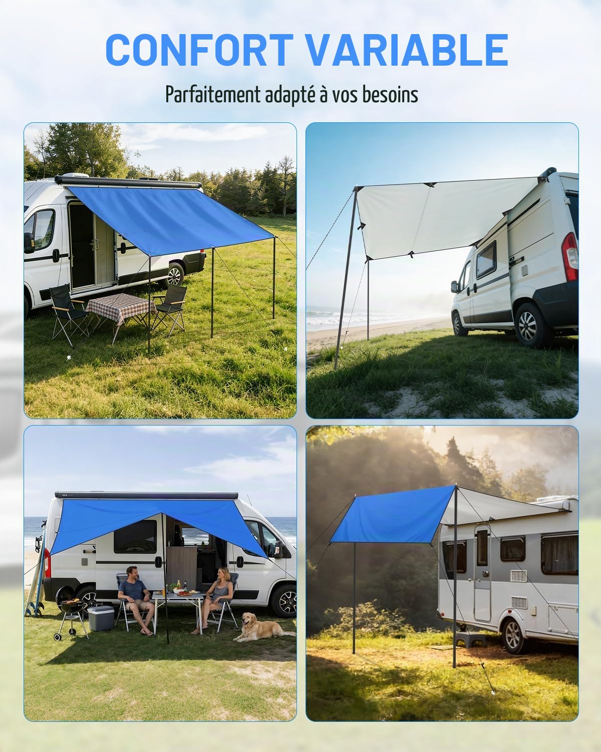 SUPAREE Auvent Camping Car Exterieur Auvents Caravane 3m Auvent Latéral Fourgon Protection UV Oxford 210D Imperméable pour RV SUV 3 x 2,4m