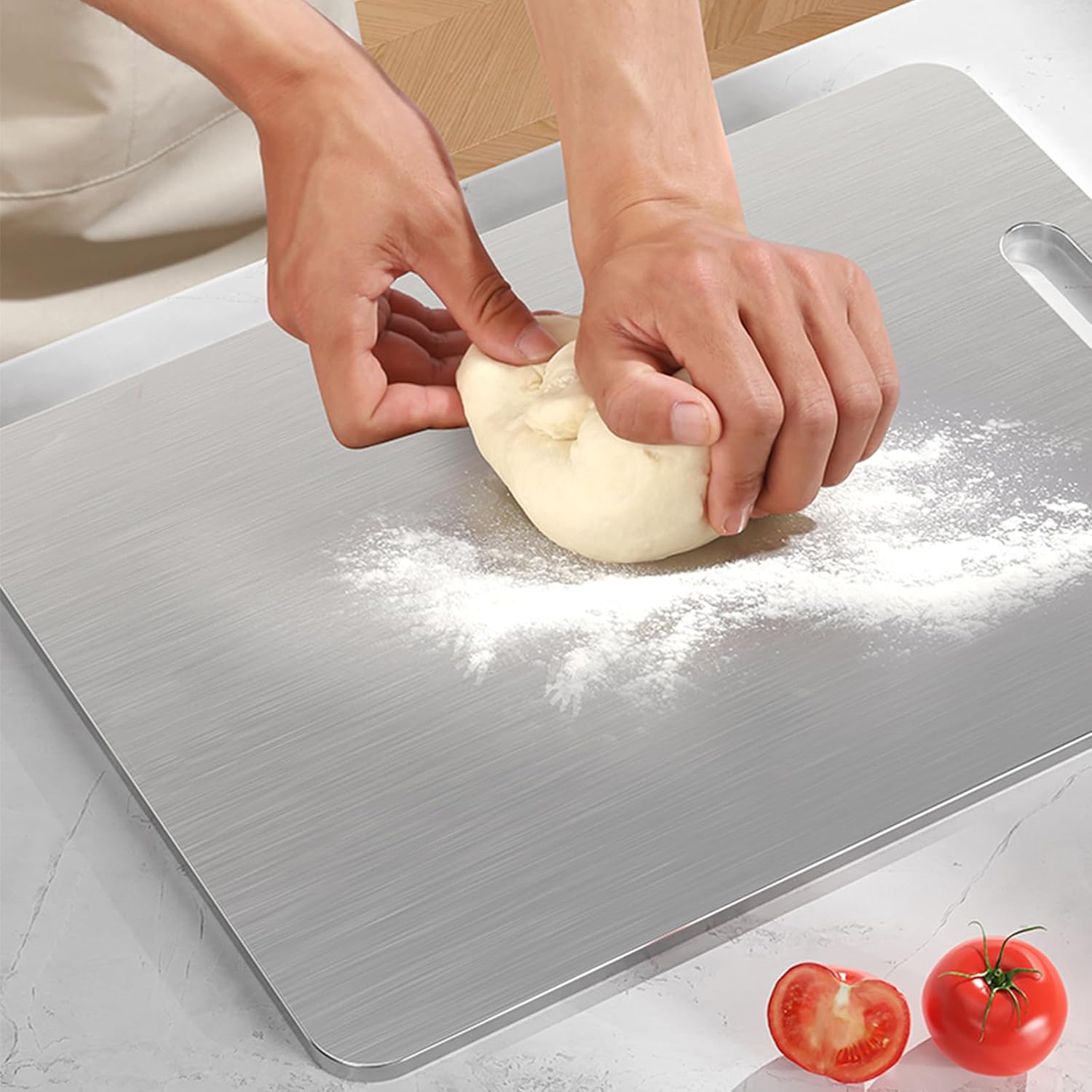 3 PCS Stainless Steel Cutting Board for Kitchen, 3 Sizes Double-Sided Food Grade 304 Stainless Steel Cutting Board Set for Fruit, Fish, Cheese, Vegetable, Bread, Meat - Image 4