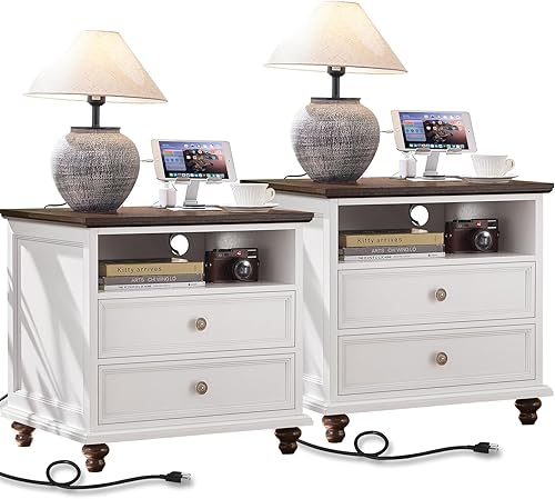 Miniatura 27 de Cómoda de 5 cajones estilo granja para dormitorio, cofres de cajones rústicos de 45" de alto con 4 patas de madera maciza, cómodas de almacenamiento